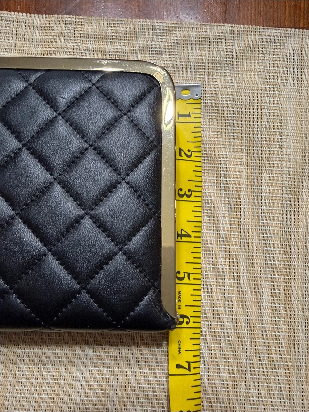 Quilted Black Women's Clutch with Gold and Rhinestone Trim